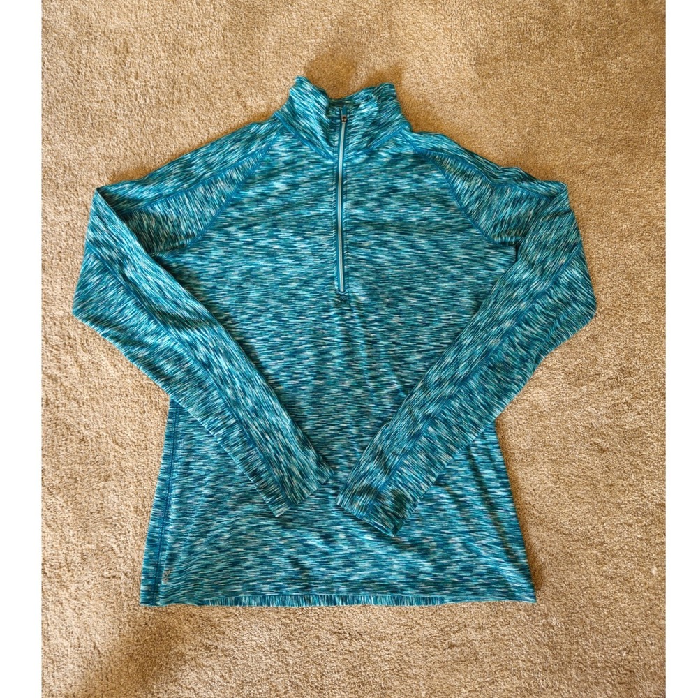 Athleta Mendoza Space Dye Pullover Run 1/4 Zip Pullover Womens M Blue Green Gym